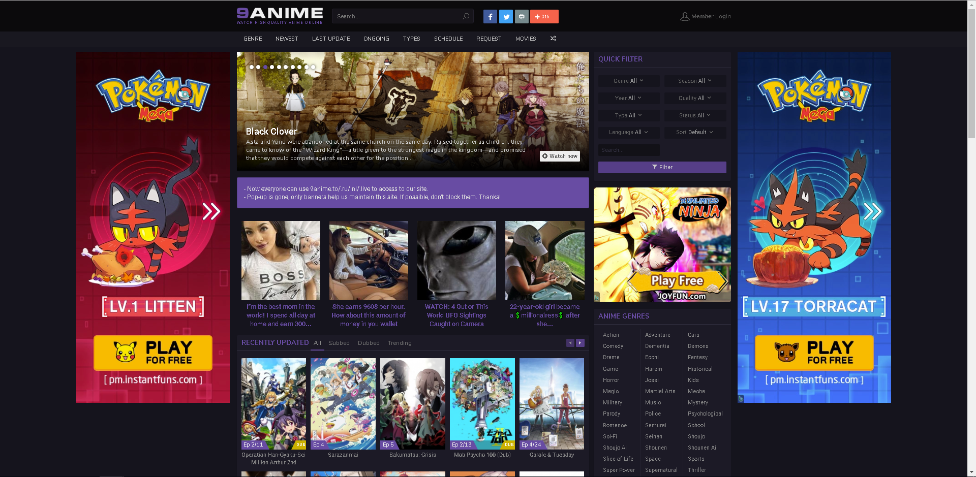 screenshot of 9anime home page